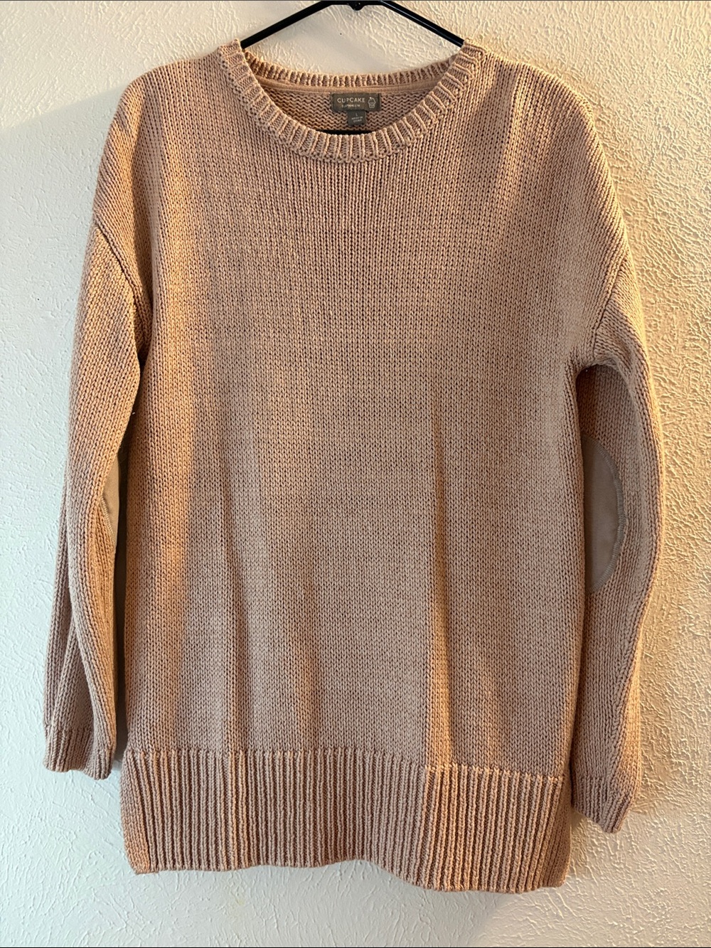 cupcakes & cashmere Women's Crewneck Sweater with elbow patches in Blush Pink